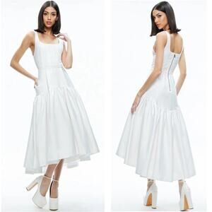 Alice + Olivia Diana Off White Sleeveless Structured Midi Dress Size 14